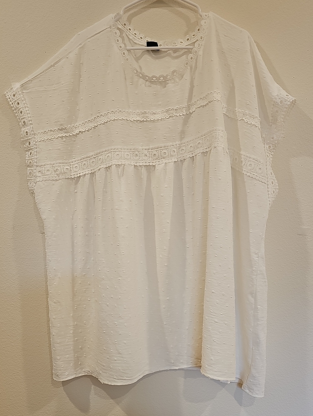 White Lace-Trim Cotton Swiss Dot Top - Women